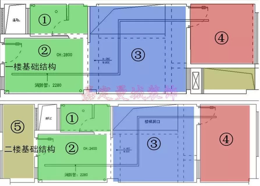 圖1 一樓、二樓的基礎結構圖